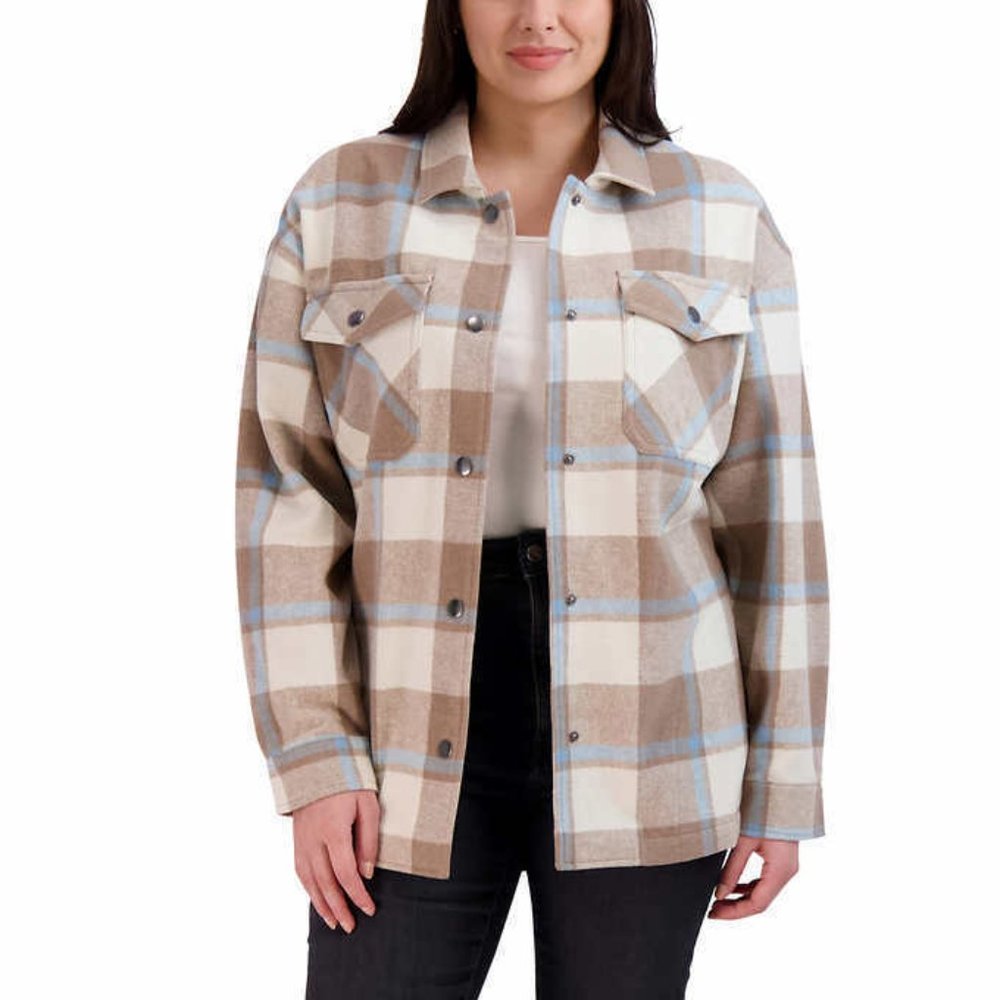 NWT HFX Women's Button Down Front Pocket Shirt Jacket Gray Size S $80 1D038